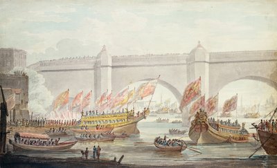 The Lord Mayor Landing at Westminster, with a View of the Bridge, 1840 by English School